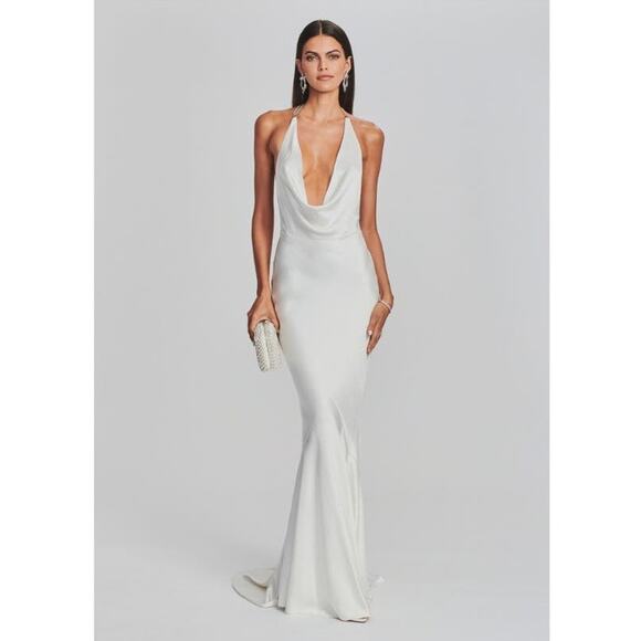 Retrofete Eve Dress in Ivory Size Medium Maxi Open Back Cowl Neckline NWT Bridal - Picture 1 of 15